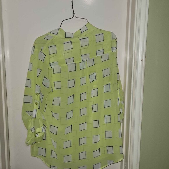 New York & Company Neon Yellow Sheer Blouse - Picture 3 of 3